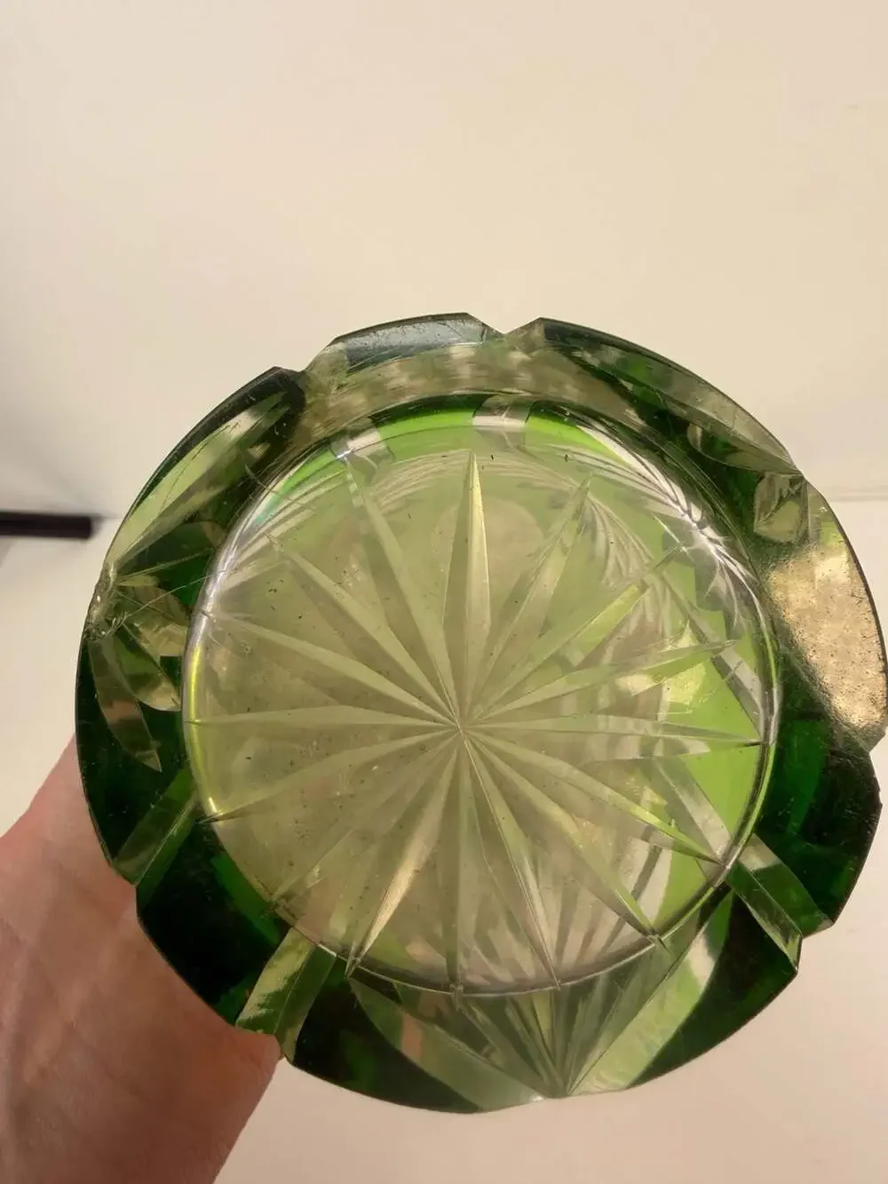 Vintage Bohemian Green Cut-to-Clear Crystal Decanter